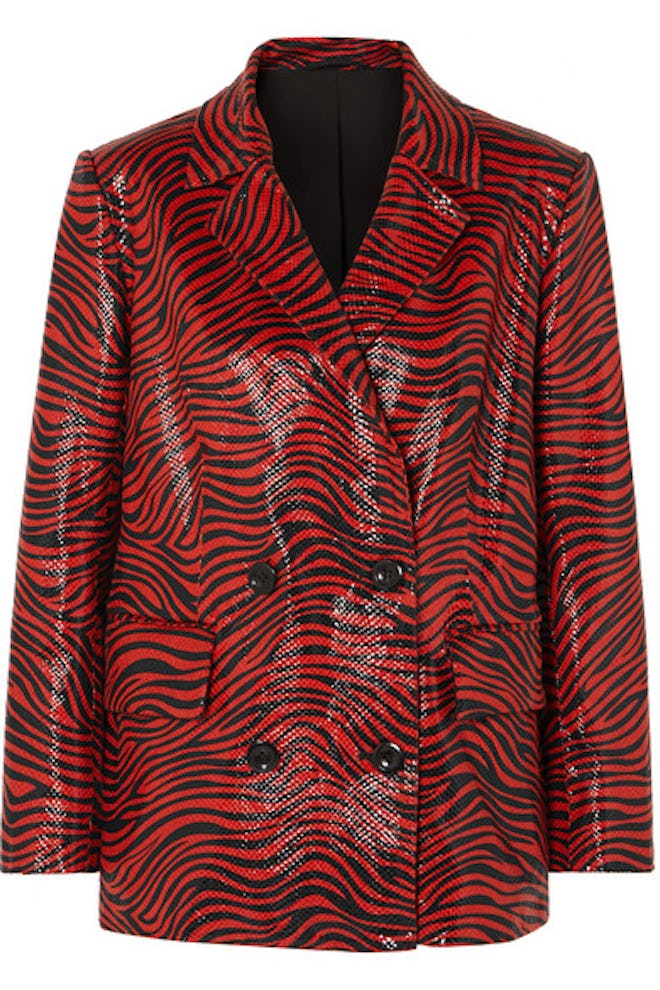 Cassidy Double-Breasted Zebra-Print Faux Leather Blazer