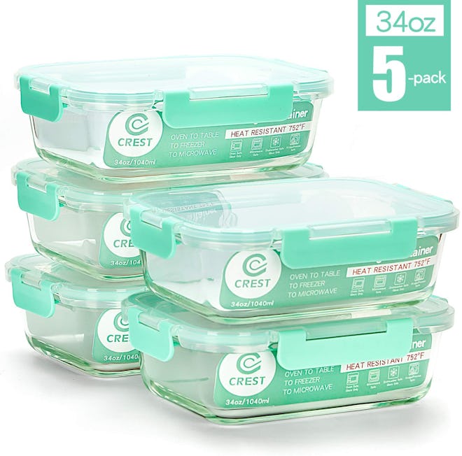 C Crest Glass Containers for Meal Prepping (5-Piece Set)