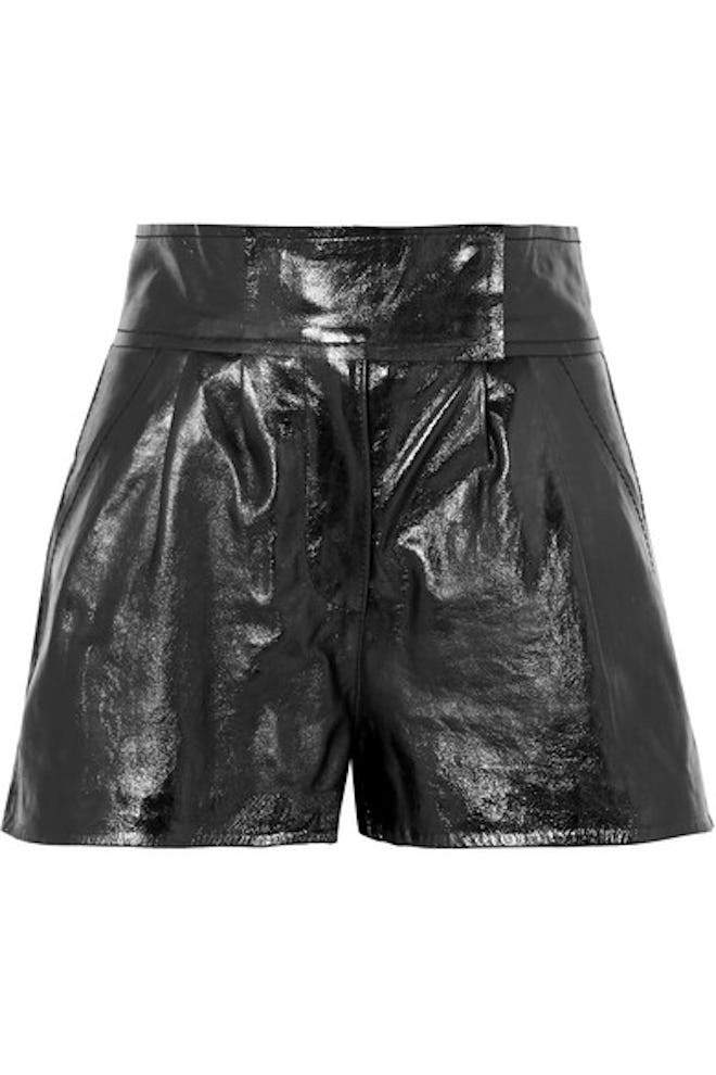 Destiny Pleated Textured-Leather Shorts