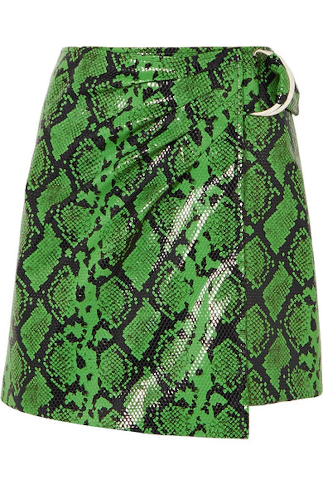 Kaya Snake-Effect Faux Leather Wrap Mini Skirt