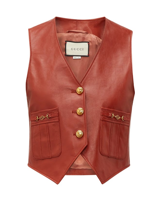 GG-Button Leather Waistcoat