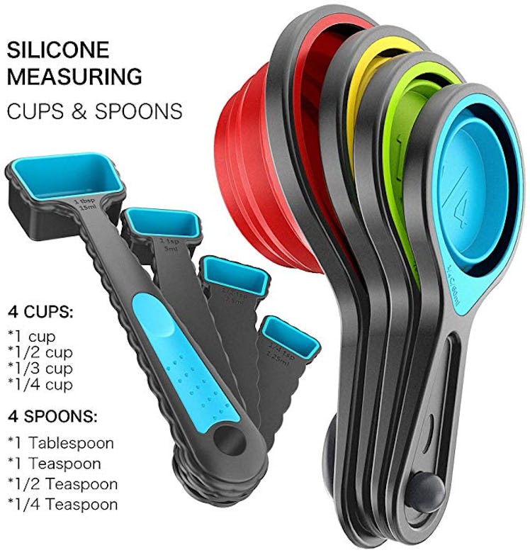Kaptron Tools Spoons and Collapsible Measuring Cups Set (8-Piece Set)