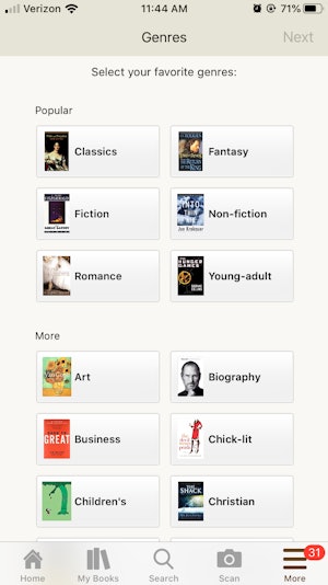 Screenshots of the Goodreads app. 