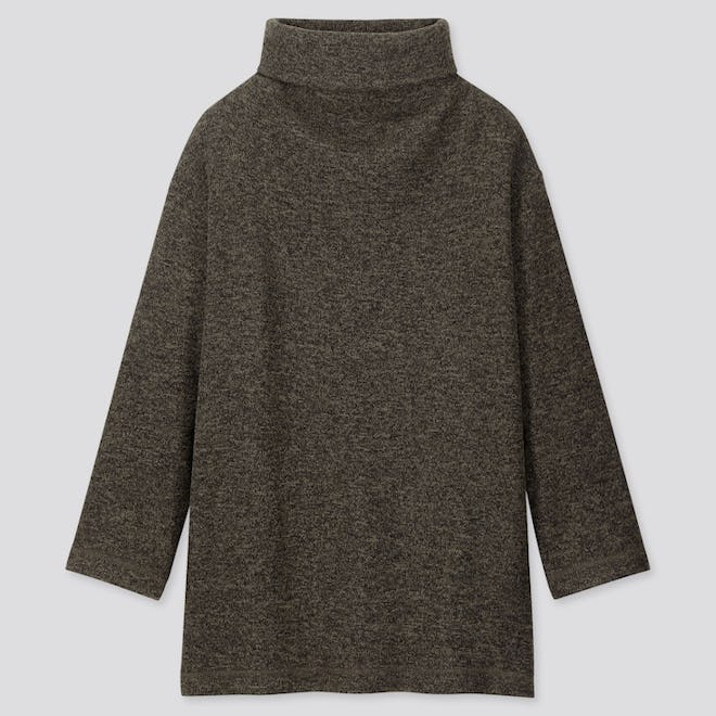 Knitted Fleece High-Neck Long-Sleeve Tunic