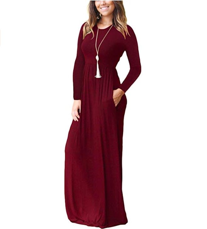 AUSELILY Long-Sleeve Maxi Dress With Pockets