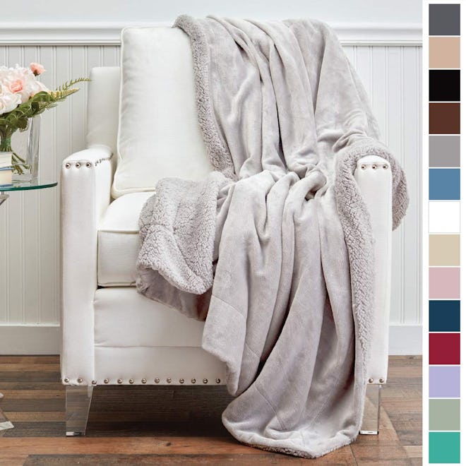 The Connecticut Home Company Micromink Velvet with Sherpa Reversible Throw Blanket