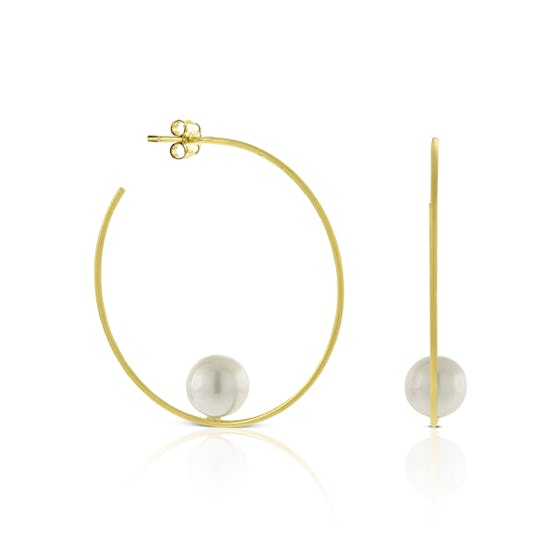Balanced Cultured Pearl Hoop Earrings in 14K Yellow Gold