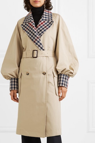 Belted Checked Wool-Blend And Cotton-Gabardine Trench Coat