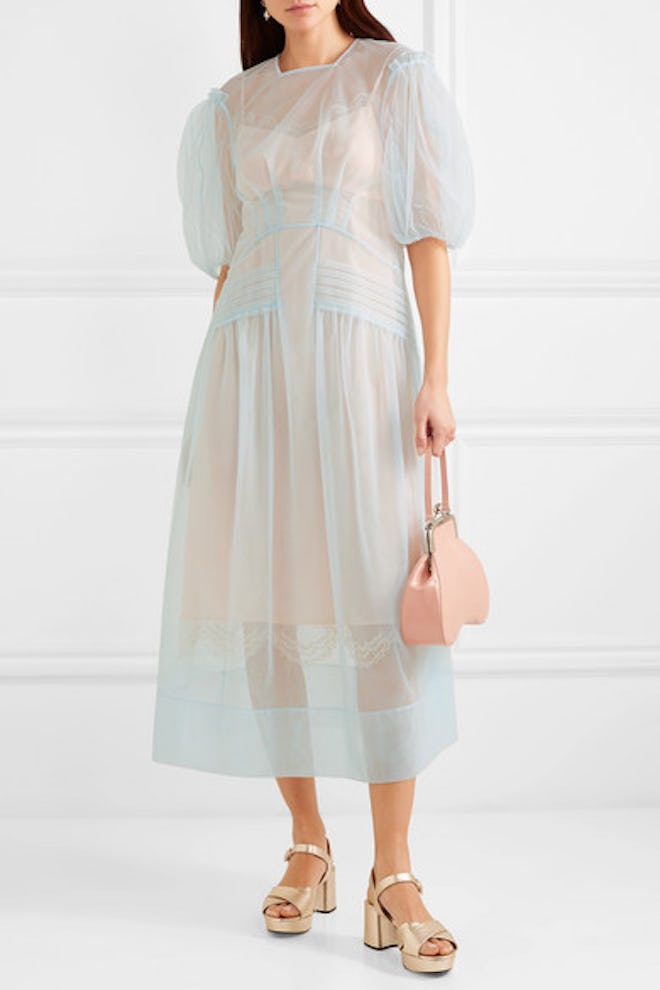 Pintucked Tulle Midi Dress