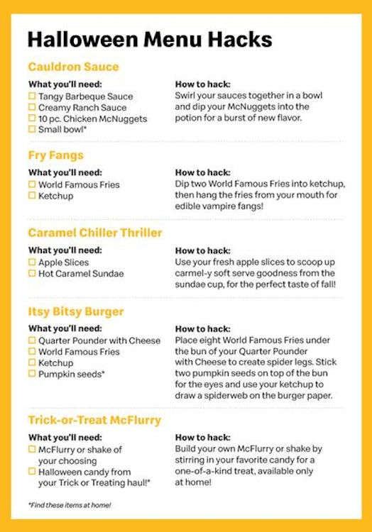 McDonalds Halloween menu suggestions 
