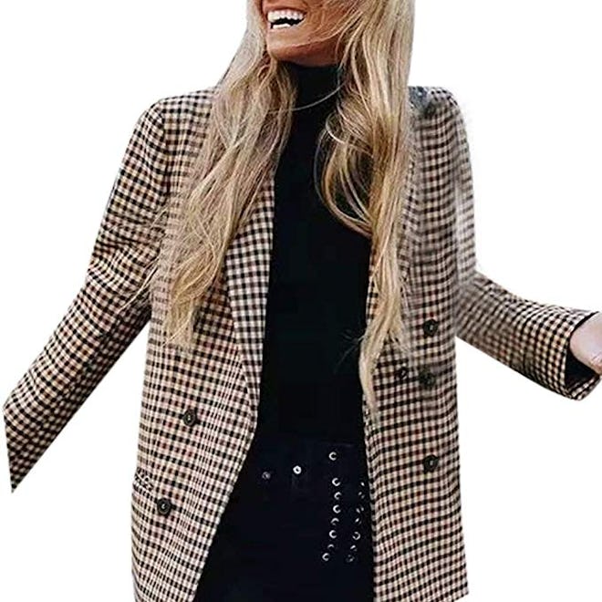 Women Plaid Retro Blazer Coat