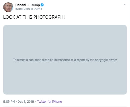 Donald Trump's Nickelback meme tweet showing the video has been taken down for copyright reasons.