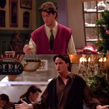 Chandler's sweat vests over a shirt make for a great Friends Halloween costume 