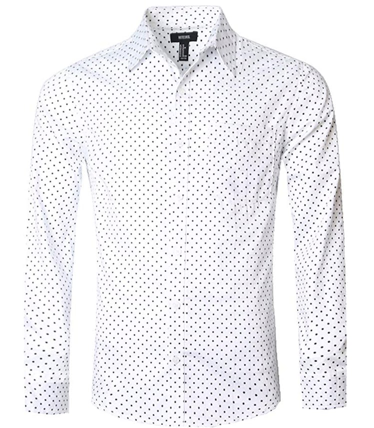 NUTEXROL Men's Casual Cotton Polka Dots Long Sleeve Dress Shirt