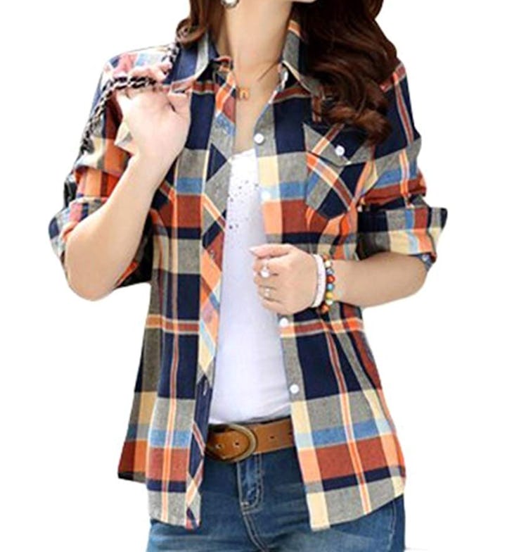 Lasher Female Cotton Casual Plaid Button-up Shirt