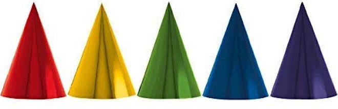 Fun Rainbow Birthday Party Foil Cone Hats, Pack of 24, Multi , 7" Foil