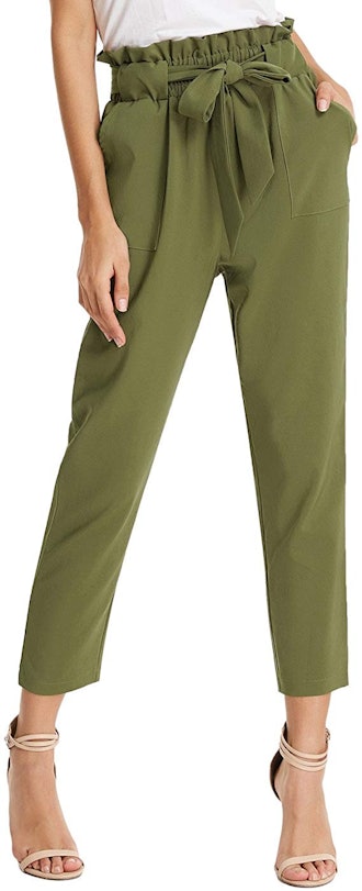 Grace Karin Cropped Paper Bag Waist Pants With Pockets