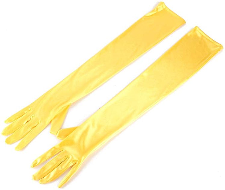 Women Arm Long Shiny Stretch Satin Finger Elbow Gloves
