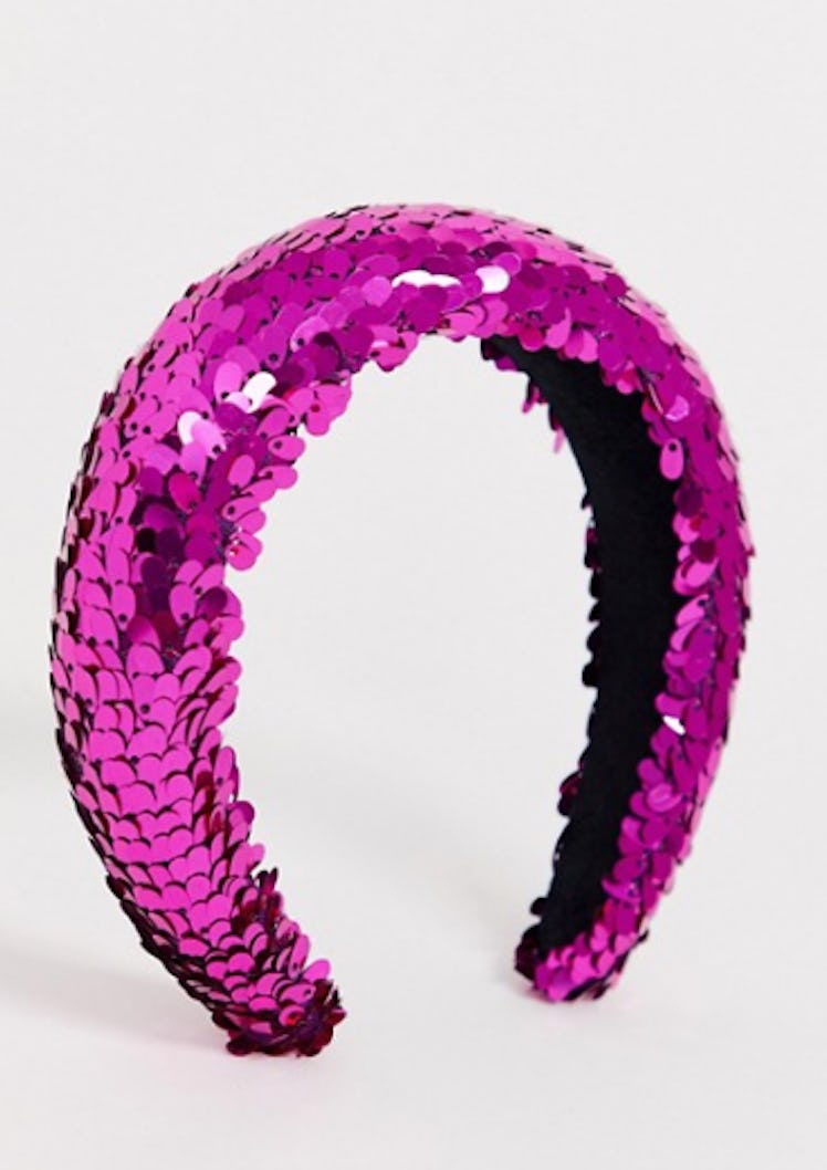 ASOS Design Padded Headband With Pink Sequins