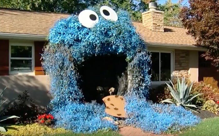 A home in Pennsylvania is dressed up as Cookie Monster from "Sesame Street" for Halloween.  