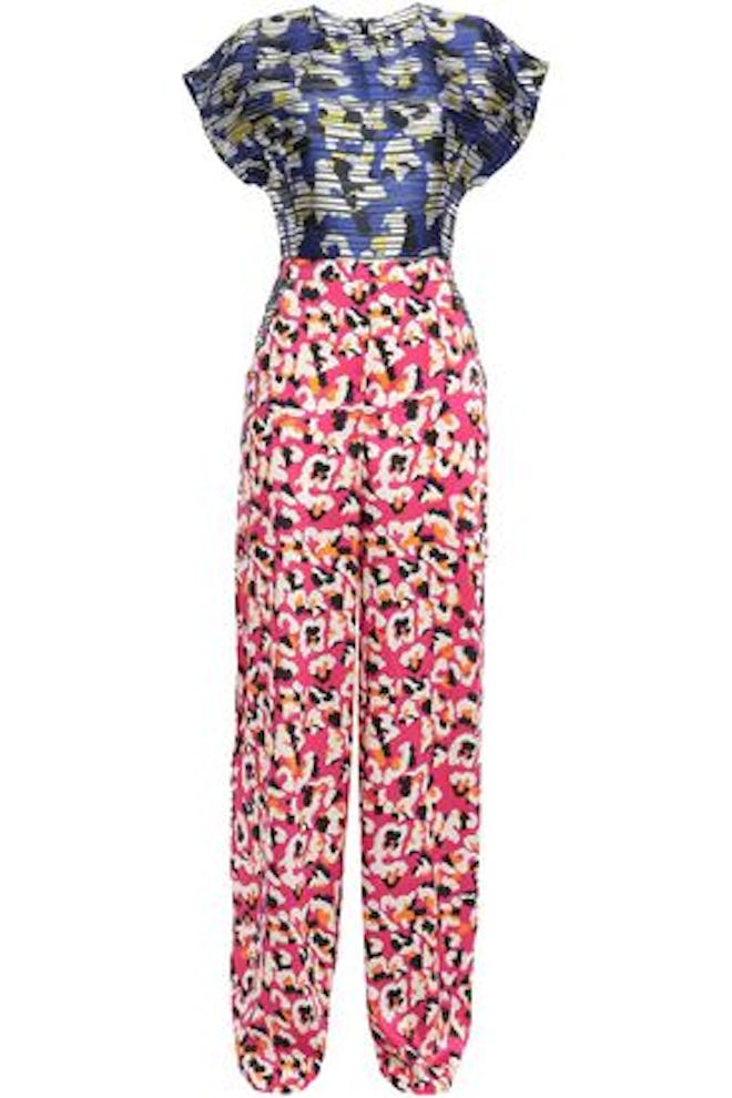 Petra Printed Burnout Satin And Twill Wide-Leg Jumpsuit