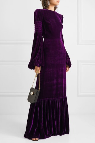 Tiered Shirred Velvet Maxi Dress