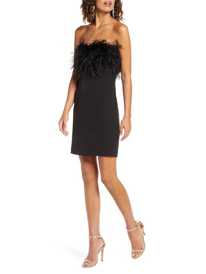 Strapless Feather Neck Cocktail Dress