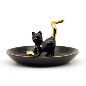 Exembe Cat Ring Holder for Jewelry Storage Trinket Bowl 3D Ceramic Shape Rose Gold Kitty