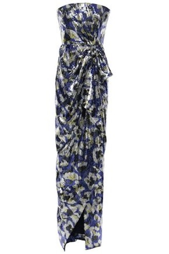 Consort Strapless Printed Sequined Crepe Gown