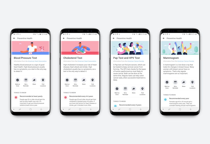 This screenshot of Facebook's new Preventive Health tool lays out all the options for you. 