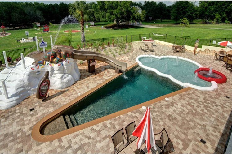 An ice cream-shaped pool and sundae waterslide are featured at "The Sweet Escape" Airbnb. 