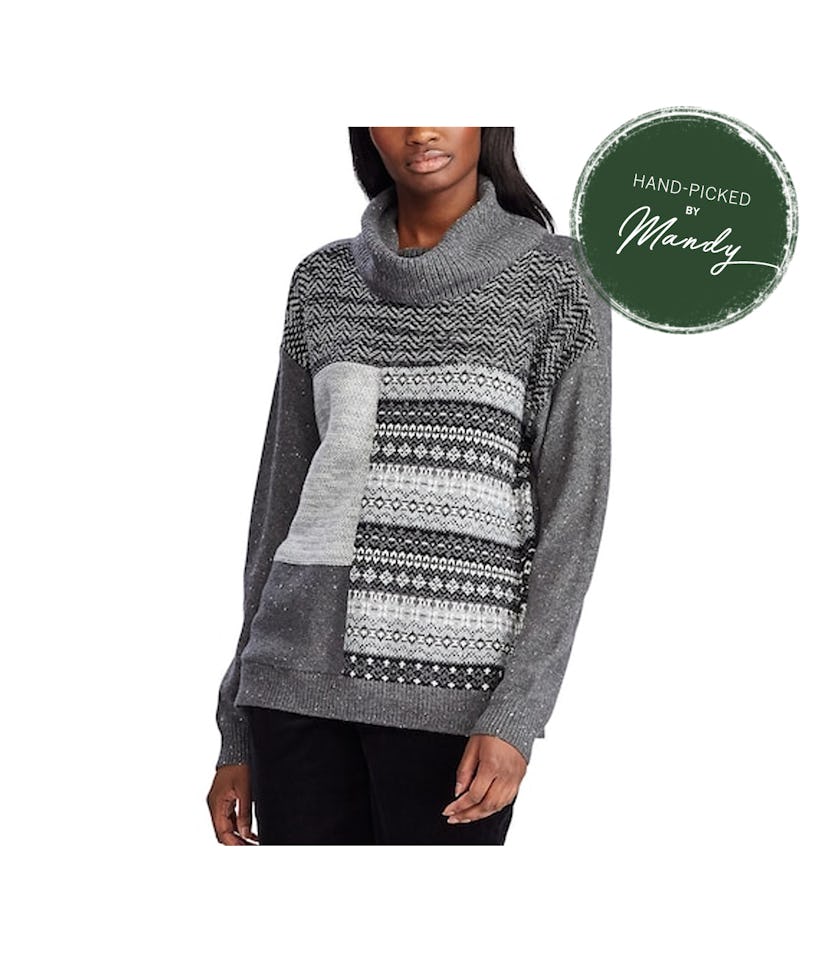 Women's Mixed-Print Cowlneck Sweater