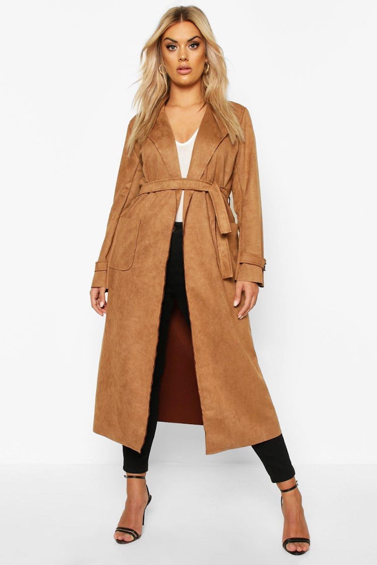 Plus Soft Faux Suede Trench Coat