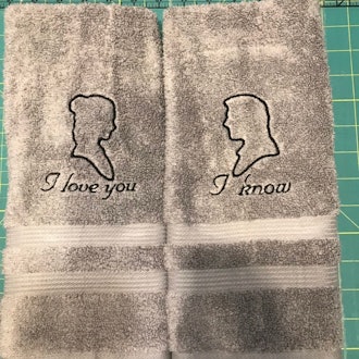 His and Hers towel set with Star Wars Hans Solo/Princess Leia "I Love you", "I know "
