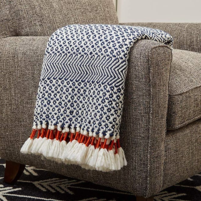 Rivet Modern Hand-Woven Stripe Fringe Throw Blanket