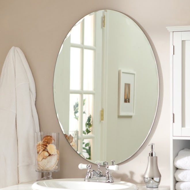 Medium 22" x 28" Oval Beveled Odelia Frameless Wall Mirror by Décor Wonderland