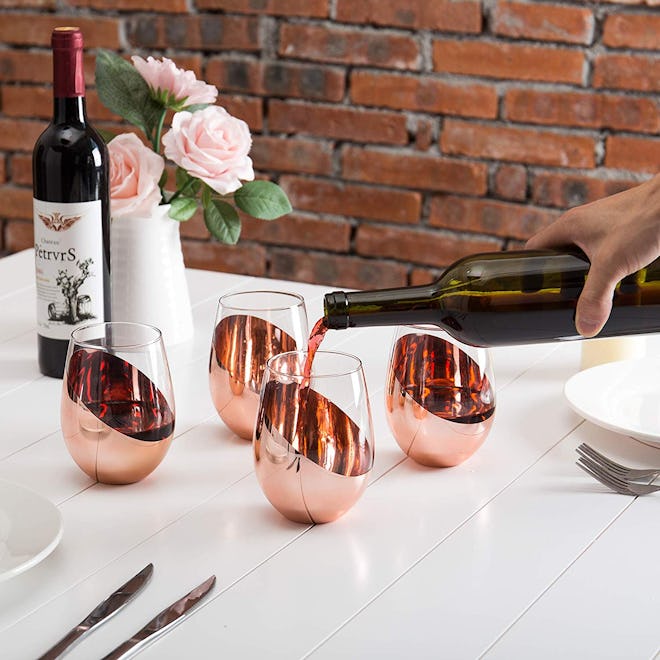 MyGift Modern Copper Stemless Wine Glasses (4-Piece Set)