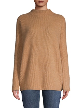 Rib-Knit Cashmere Mockneck Sweater