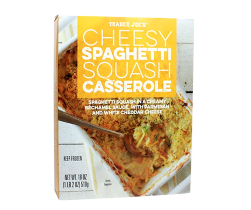 A picture of cheesy squash casserole from Trader Joe's. 