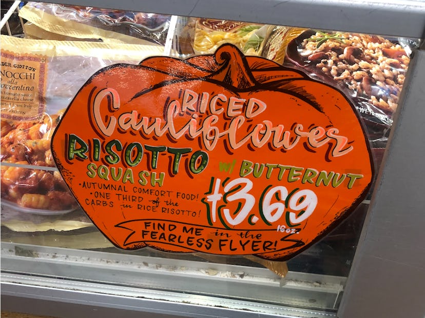 A snapshot of the grocery store section featuring riced cauliflower squash risotto. 