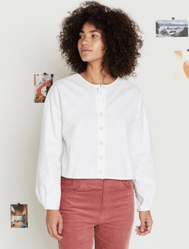 Collarless Crop Shirt 