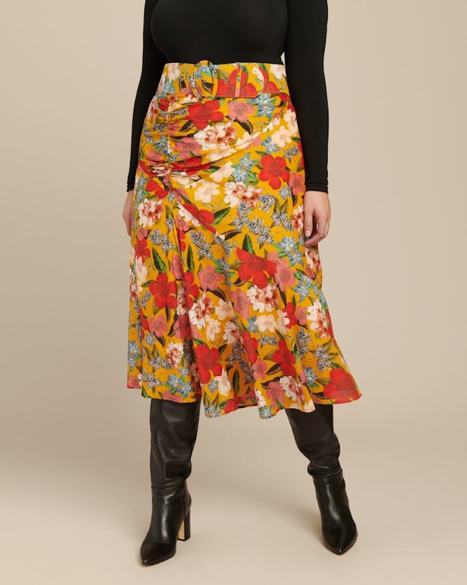 Side Gathered Floral Skirt