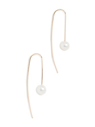 14k Gold White Freshwater Cultured Pearl Wire Earrings