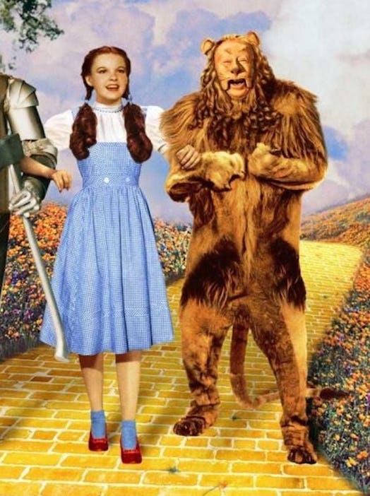 Dog and human Halloween costume: Dorothy and the Cowardly Lion from 'The Wizard of Oz'