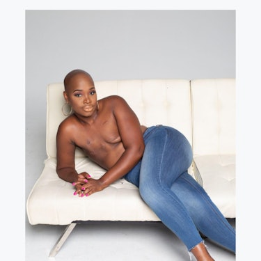 breast cancer awareness month confident african american woman double mastectomy scars 