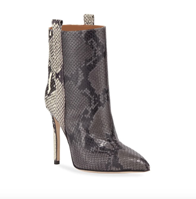 Snake-Embossed Leather Stiletto Booties