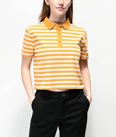 Empyre Wilanne Yellow & White Striped Crop Polo Shirt
