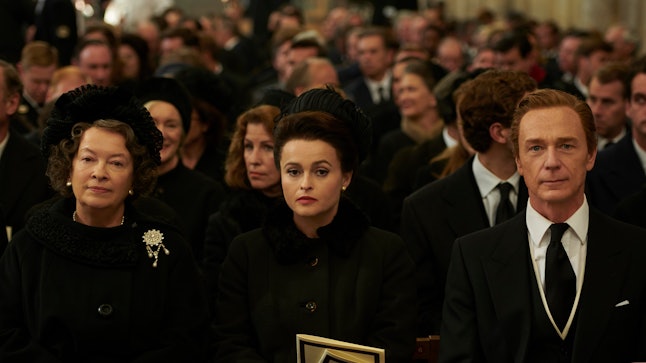 Helena Bonham Carter plays Princess Margaret in 'The Crown,' alongside Marion Bailey and Ben Daniels.
