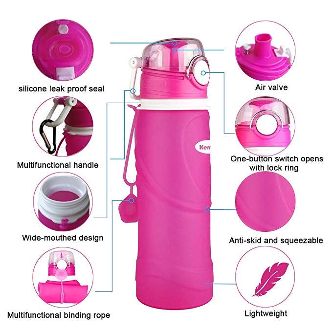 Kemier Collapsible Silicone Water Bottles