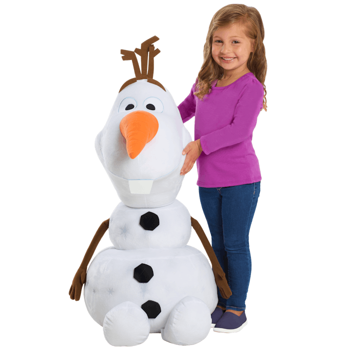 The Frozen 2 giant Olaf plush stands 32 inches tall.